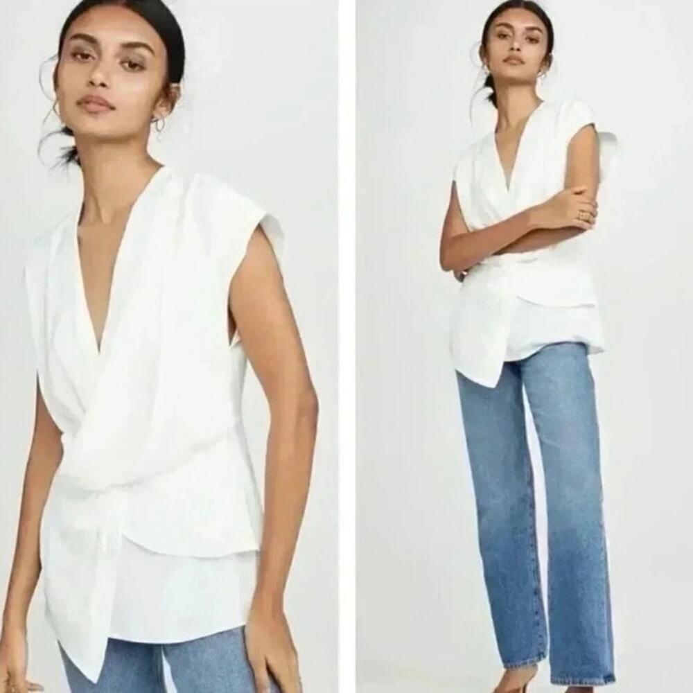 Acler Collins Twist Blouse XL Ivory White Sleeveless Neutral Contemporary NWT